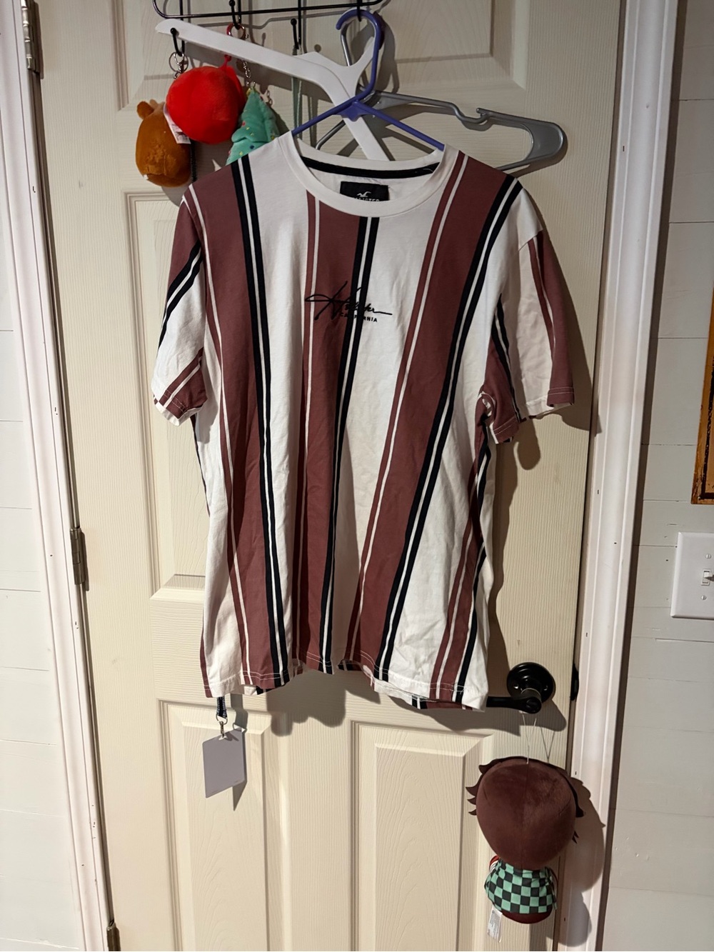 Hollister Vertical Stripe Short-Sleeve Tee in White & Brown